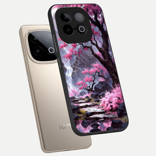 Pink Sunflower Glow phone case for iQOO Neo 10 showing premium glass back cover with detailed artwork