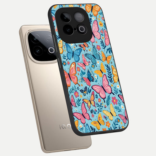Spring Wing Garden phone case for iQOO Neo 10 showing premium glass back cover with detailed artwork