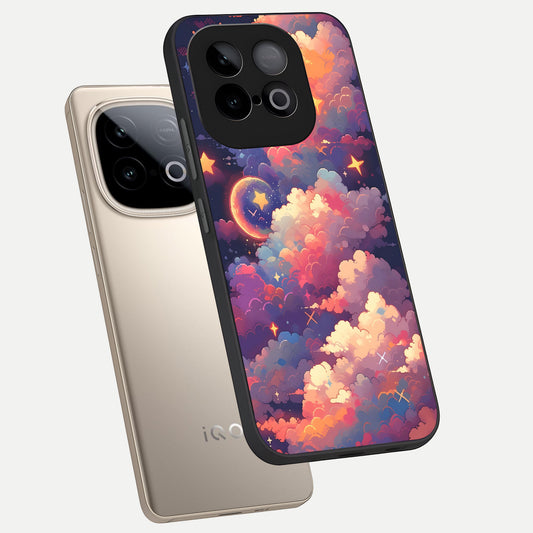 Starlit Dream Clouds phone case for iQOO Neo 10 showing premium glass back cover with detailed artwork