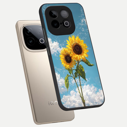 Sunlit Daisy Glow phone case for iQOO Neo 10 showing premium glass back cover with detailed artwork
