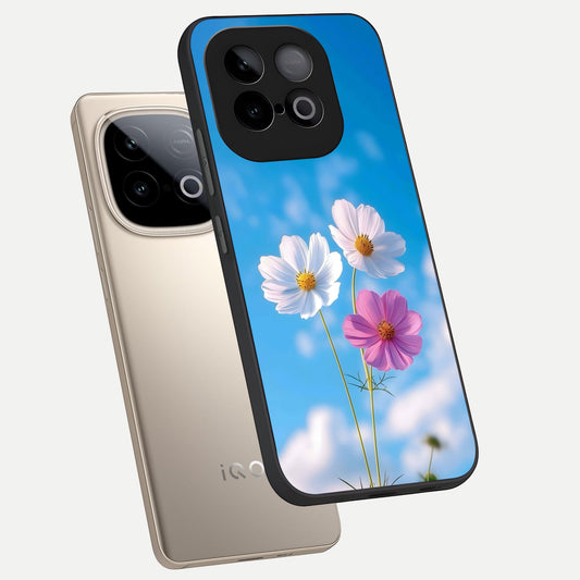 Tripple Flowers With Sky phone case for iQOO Neo 10 showing premium glass back cover with detailed artwork