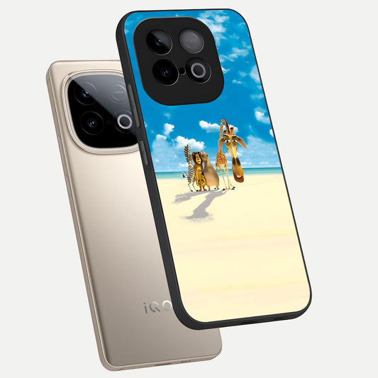 Tropical Fun Squad phone case for iQOO Neo 10 showing premium glass back cover with detailed artwork