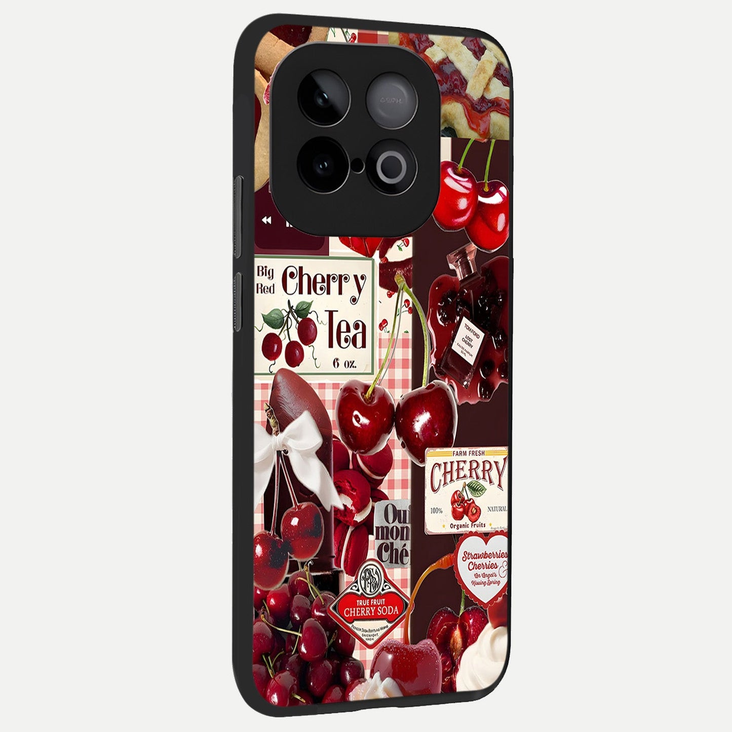 Aesthetic Cherry Tea back cover for iQOO Neo 10 slim fit glass case with vibrant aesthetic design