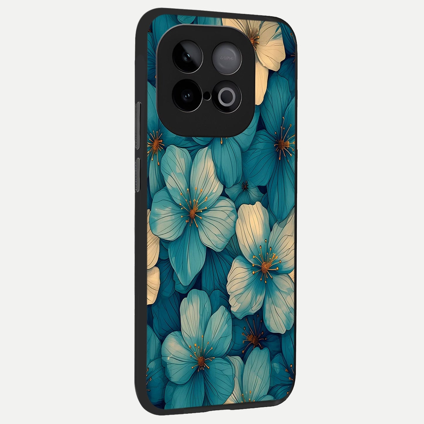 Blue Shade Floral back cover for iQOO Neo 10 slim fit glass case with vibrant aesthetic design
