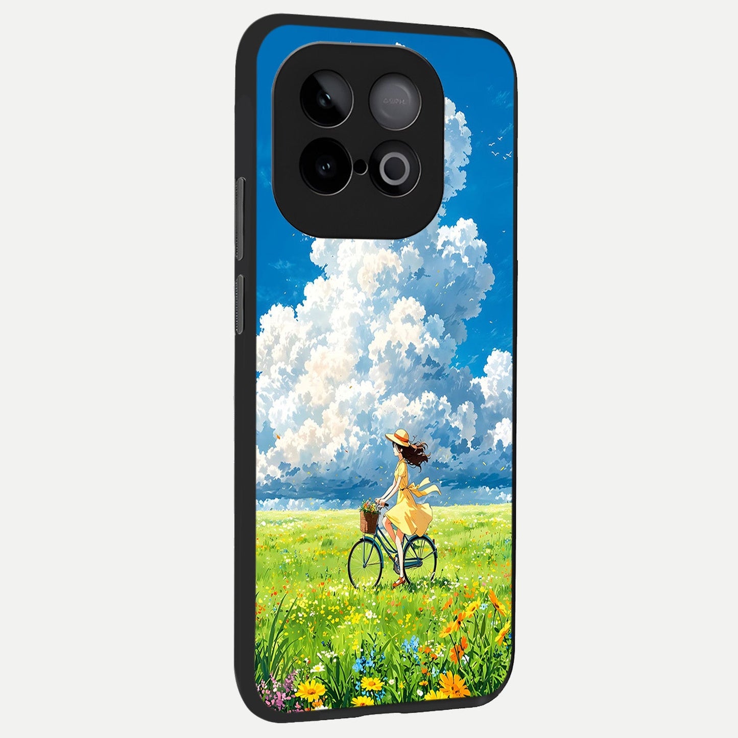 Breezy Meadow Ride back cover for iQOO Neo 10 slim fit glass case with vibrant aesthetic design