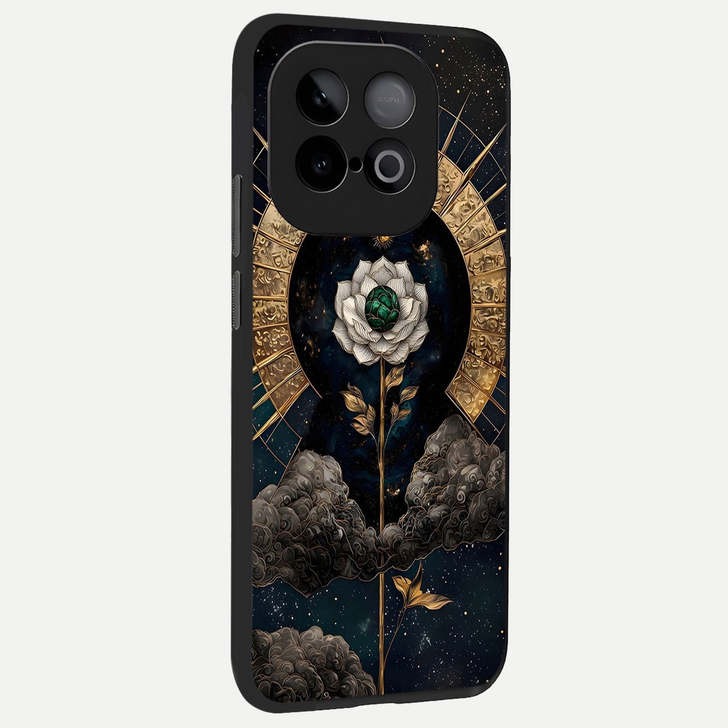 Celestial Lotus Morang back cover for iQOO Neo 10 slim fit glass case with vibrant aesthetic design