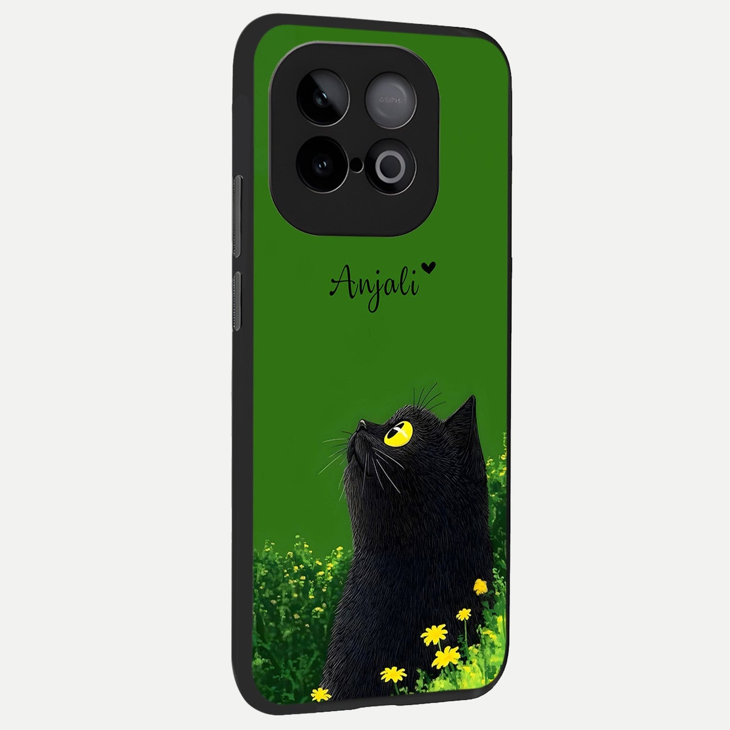 Emerald Cat Custom Name back cover for iQOO Neo 10 slim fit glass case with vibrant aesthetic design