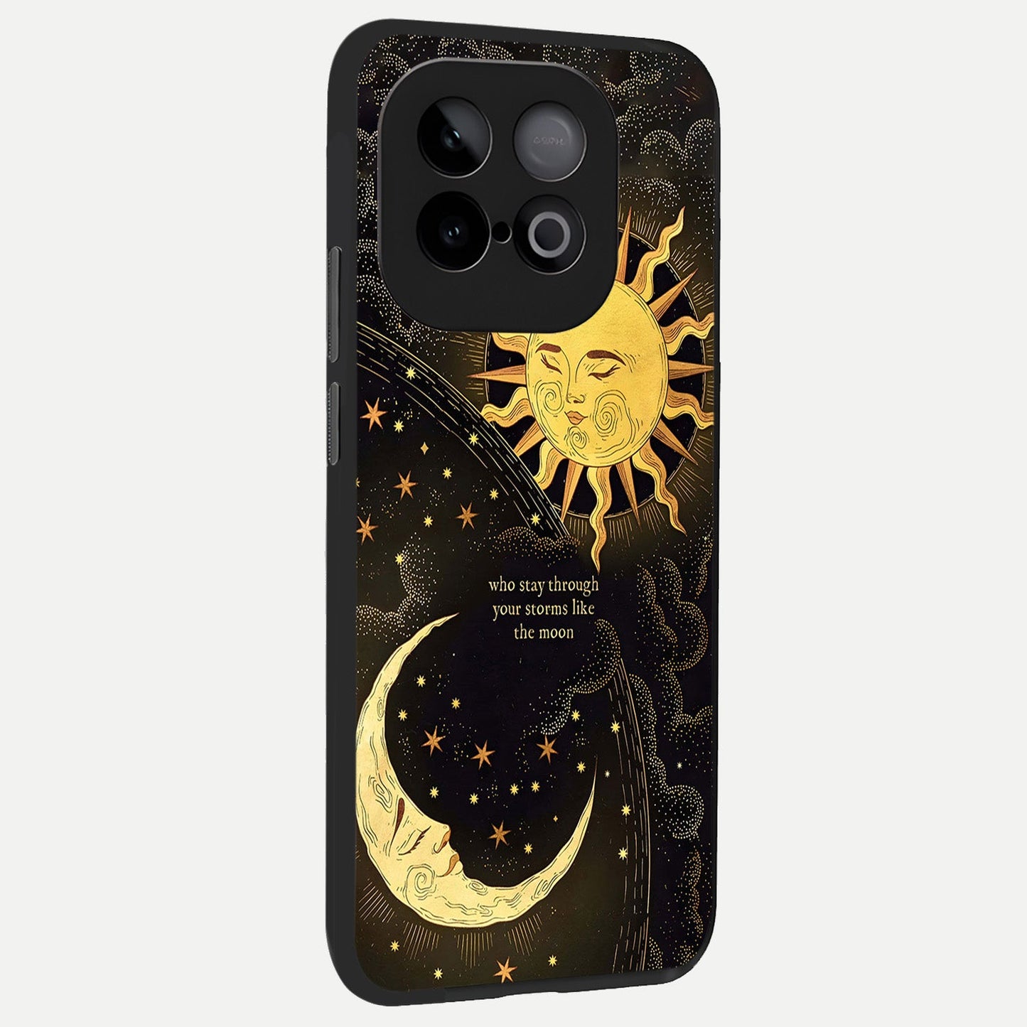 Golden Lunar Love back cover for iQOO Neo 10 slim fit glass case with vibrant aesthetic design