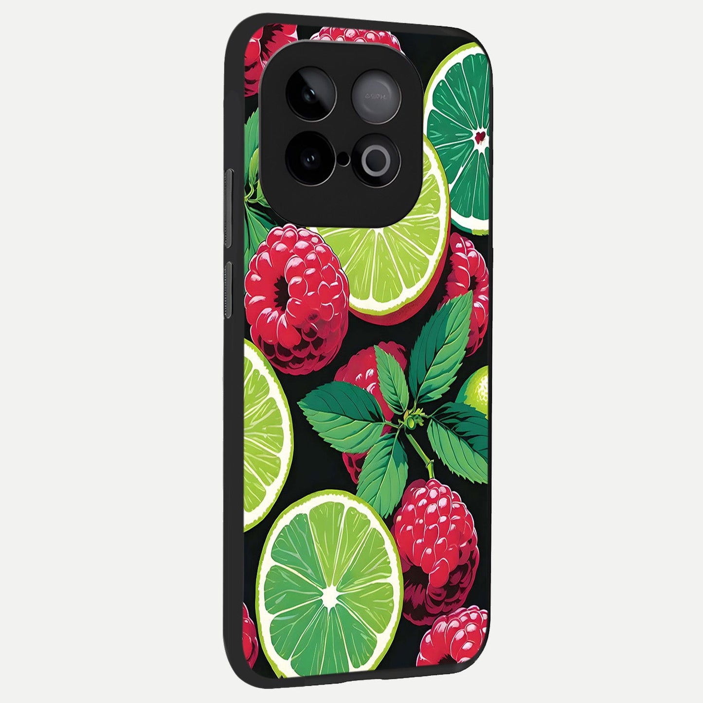 Lime and Raspberry Pattern back cover for iQOO Neo 10 slim fit glass case with vibrant aesthetic design