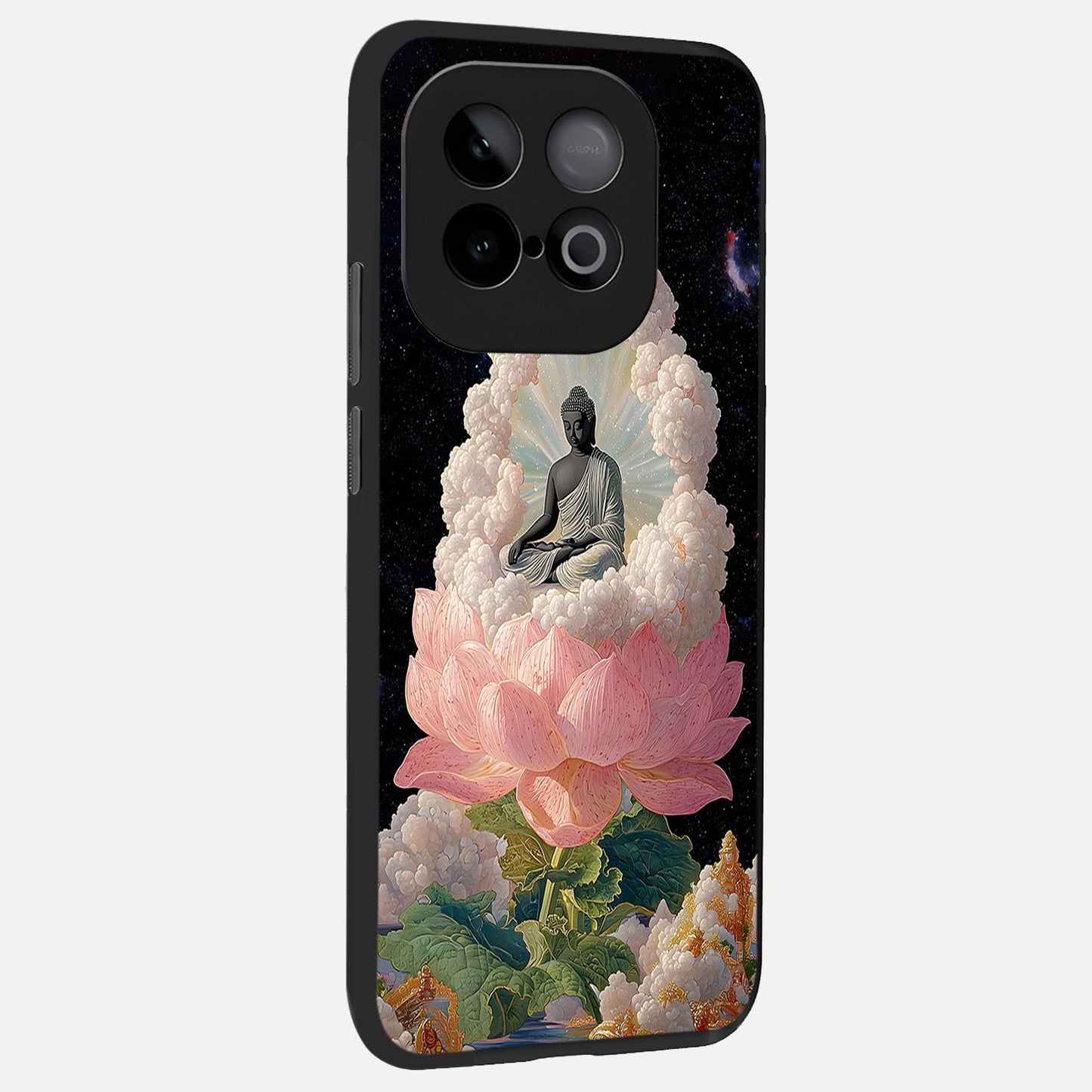 Lotus Divine Peace back cover for iQOO Neo 10 slim fit glass case with vibrant aesthetic design