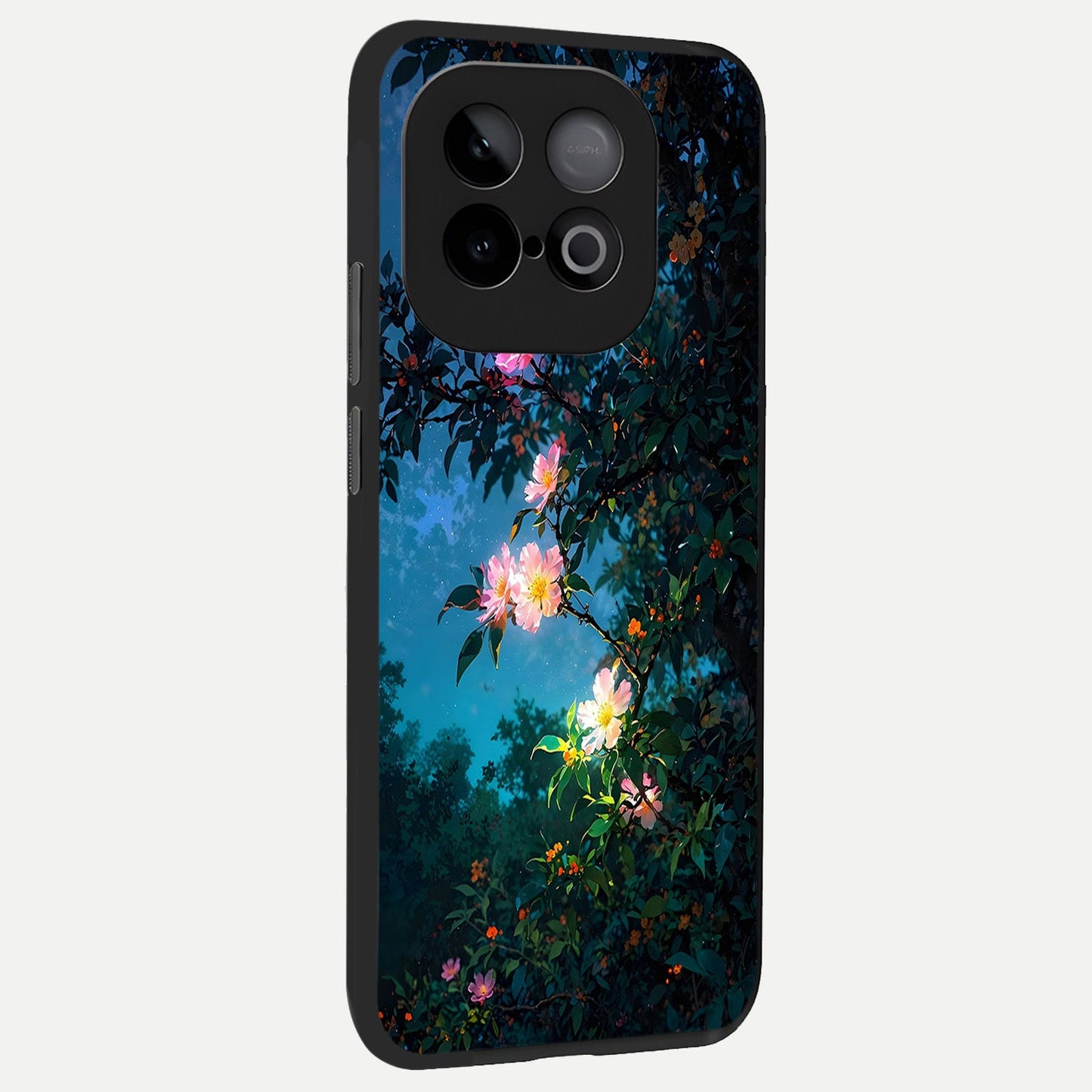 Midnight Bloom Glow back cover for iQOO Neo 10 slim fit glass case with vibrant aesthetic design