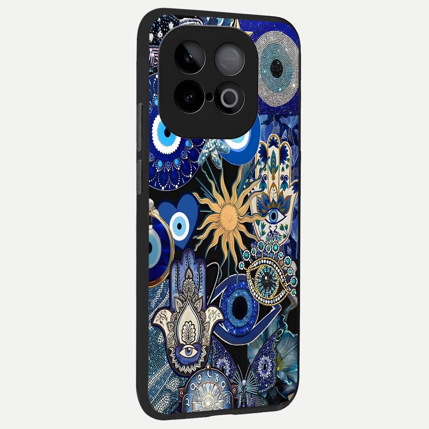 Mystic Blue Evil Eye back cover for iQOO Neo 10 slim fit glass case with vibrant aesthetic design
