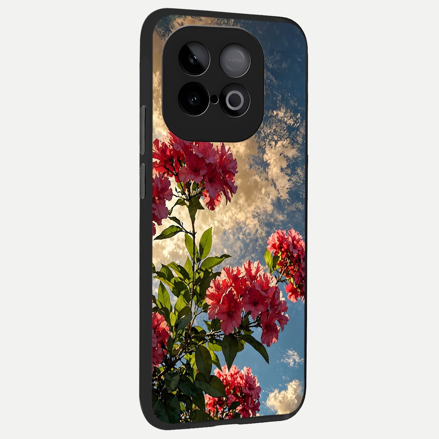 Red Bloom Skies back cover for iQOO Neo 10 slim fit glass case with vibrant aesthetic design