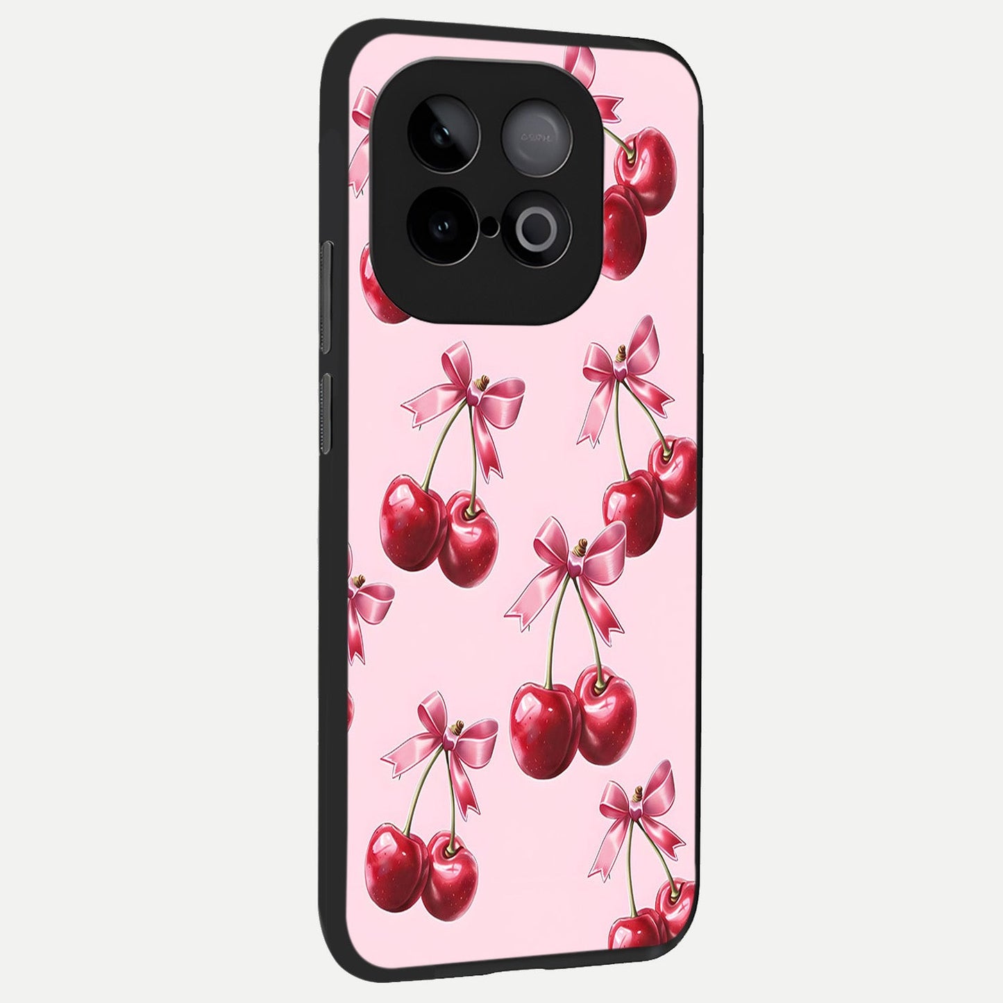 Red Cherries Pattern back cover for iQOO Neo 10 slim fit glass case with vibrant aesthetic design