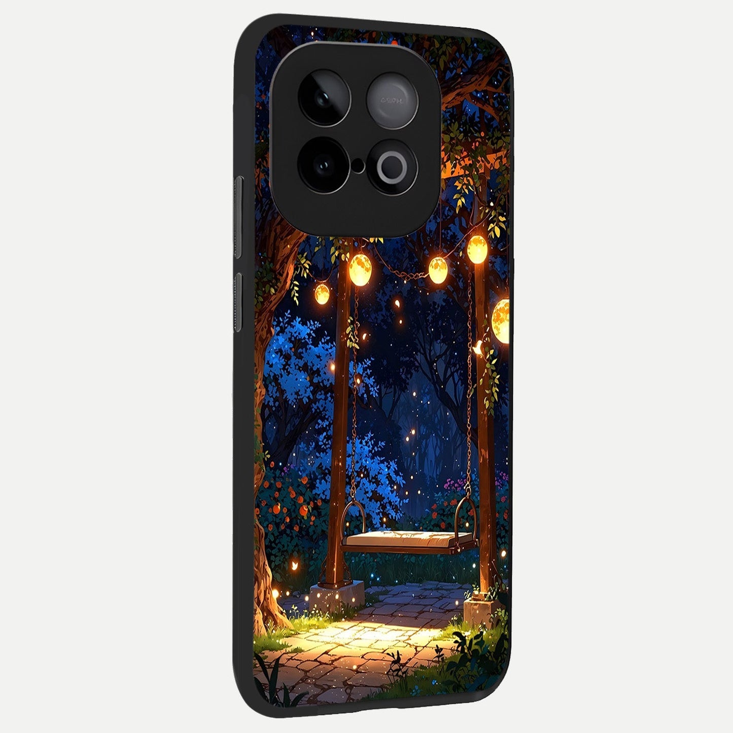 Twilight Garden Swing back cover for iQOO Neo 10 slim fit glass case with vibrant aesthetic design