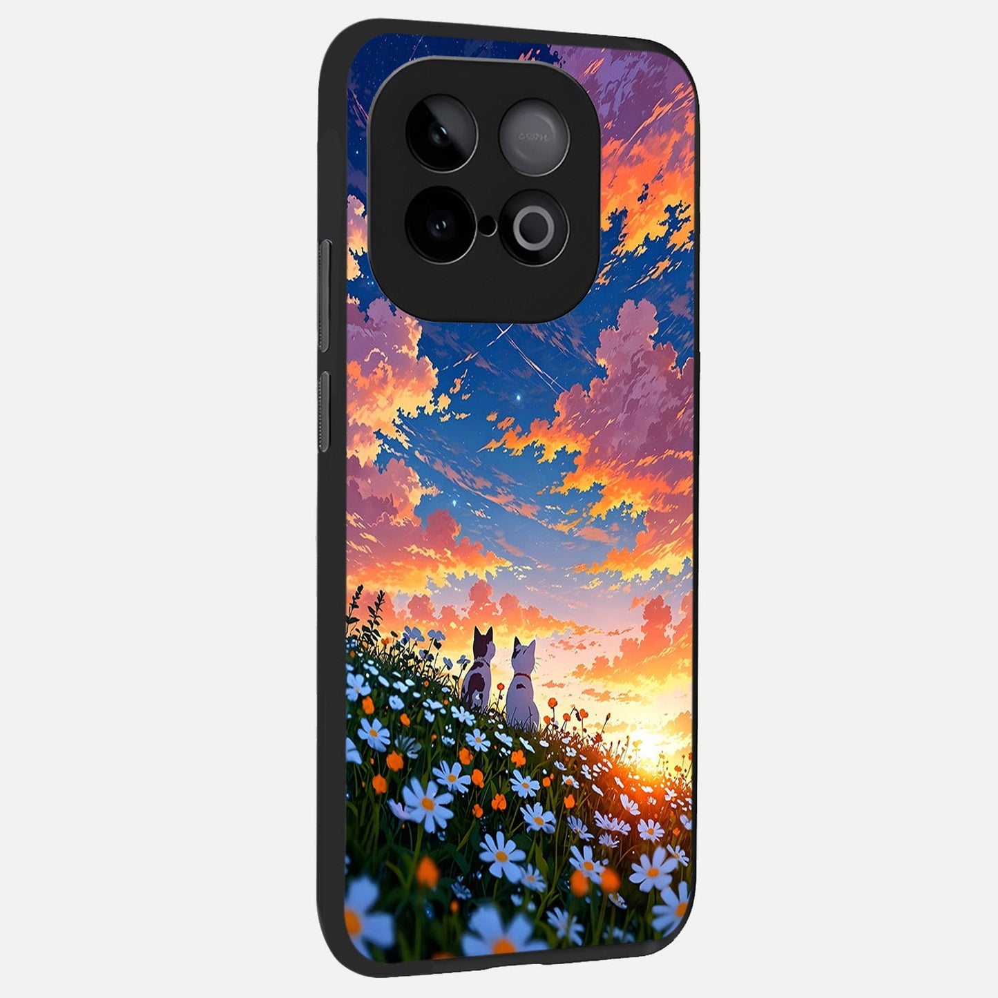 Two Cats Friends back cover for iQOO Neo 10 slim fit glass case with vibrant aesthetic design
