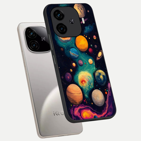 Cosmic Planet Journey phone case for iQOO Z9 Turbo showing premium glass back cover with detailed artwork
