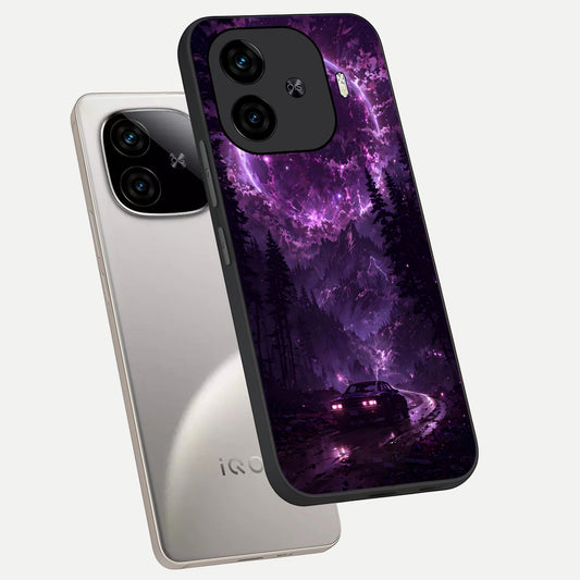 Eternal Cosmic Drive phone case for iQOO Z9 Turbo showing premium glass back cover with detailed artwork
