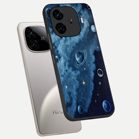 Galaxy Dream Space phone case for iQOO Z9 Turbo showing premium glass back cover with detailed artwork