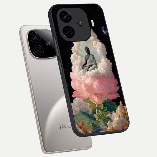 Lotus Divine Peace phone case for iQOO Z9 Turbo showing premium glass back cover with detailed artwork