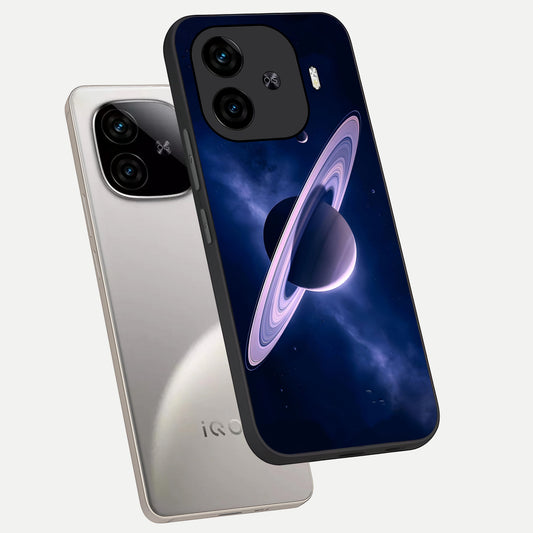 Saturn Ring Mystique phone case for iQOO Z9 Turbo showing premium glass back cover with detailed artwork