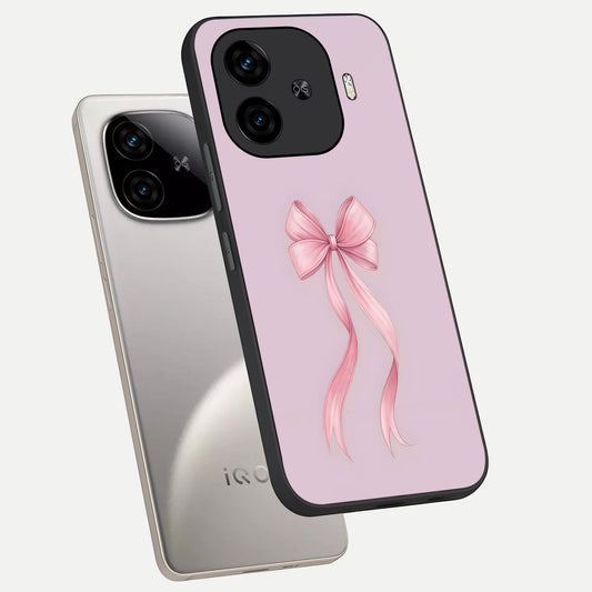 Soft Blush Bow phone case for iQOO Z9 Turbo showing premium glass back cover with detailed artwork