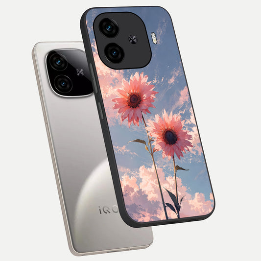 Sun Moon Balance phone case for iQOO Z9 Turbo showing premium glass back cover with detailed artwork