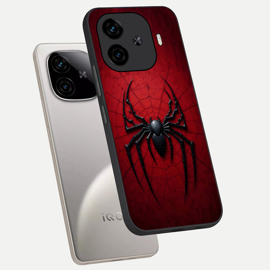 Superhero Web Emblem phone case for iQOO Z9 Turbo showing premium glass back cover with detailed artwork