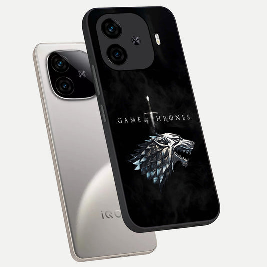 Throne Wolf Legacy phone case for iQOO Z9 Turbo showing premium glass back cover with detailed artwork