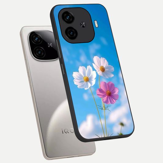 Tripple Flowers With Sky phone case for iQOO Z9 Turbo showing premium glass back cover with detailed artwork