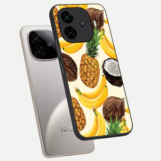 Tropical Fruit Mood phone case for iQOO Z9 Turbo showing premium glass back cover with detailed artwork