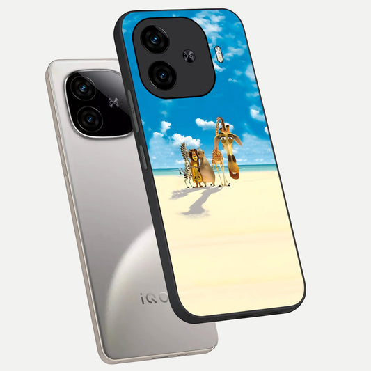 Tropical Fun Squad phone case for iQOO Z9 Turbo showing premium glass back cover with detailed artwork