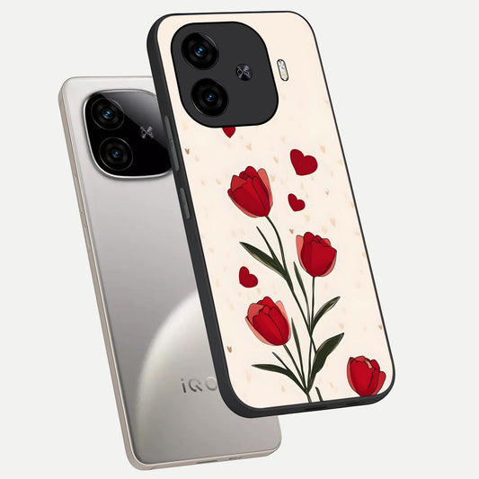 Tulip With Heart phone case for iQOO Z9 Turbo showing premium glass back cover with detailed artwork