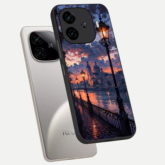 Twilight River Lights phone case for iQOO Z9 Turbo showing premium glass back cover with detailed artwork