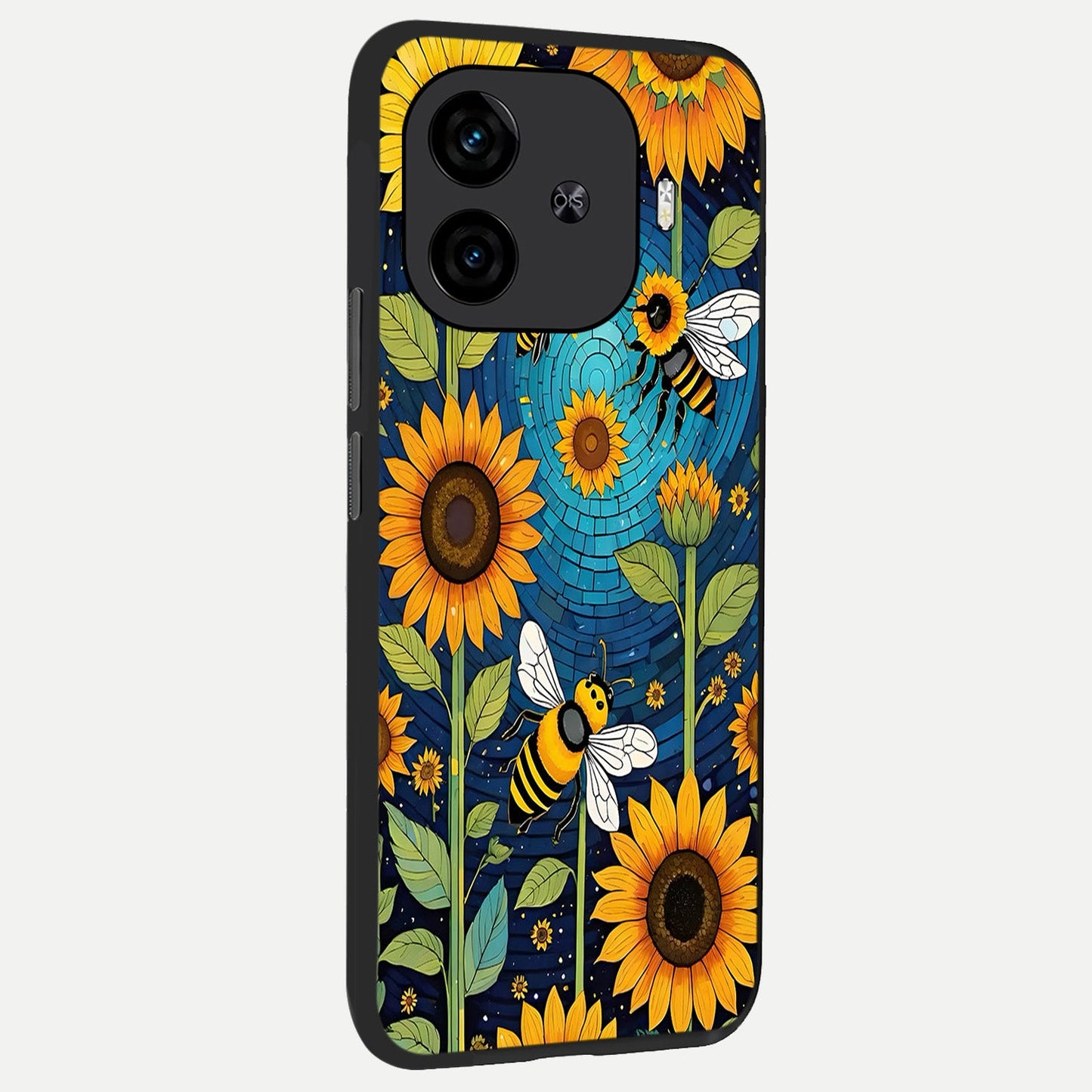 Bees And Sunflowers back cover for iQOO Z9 Turbo slim fit glass case with vibrant aesthetic design