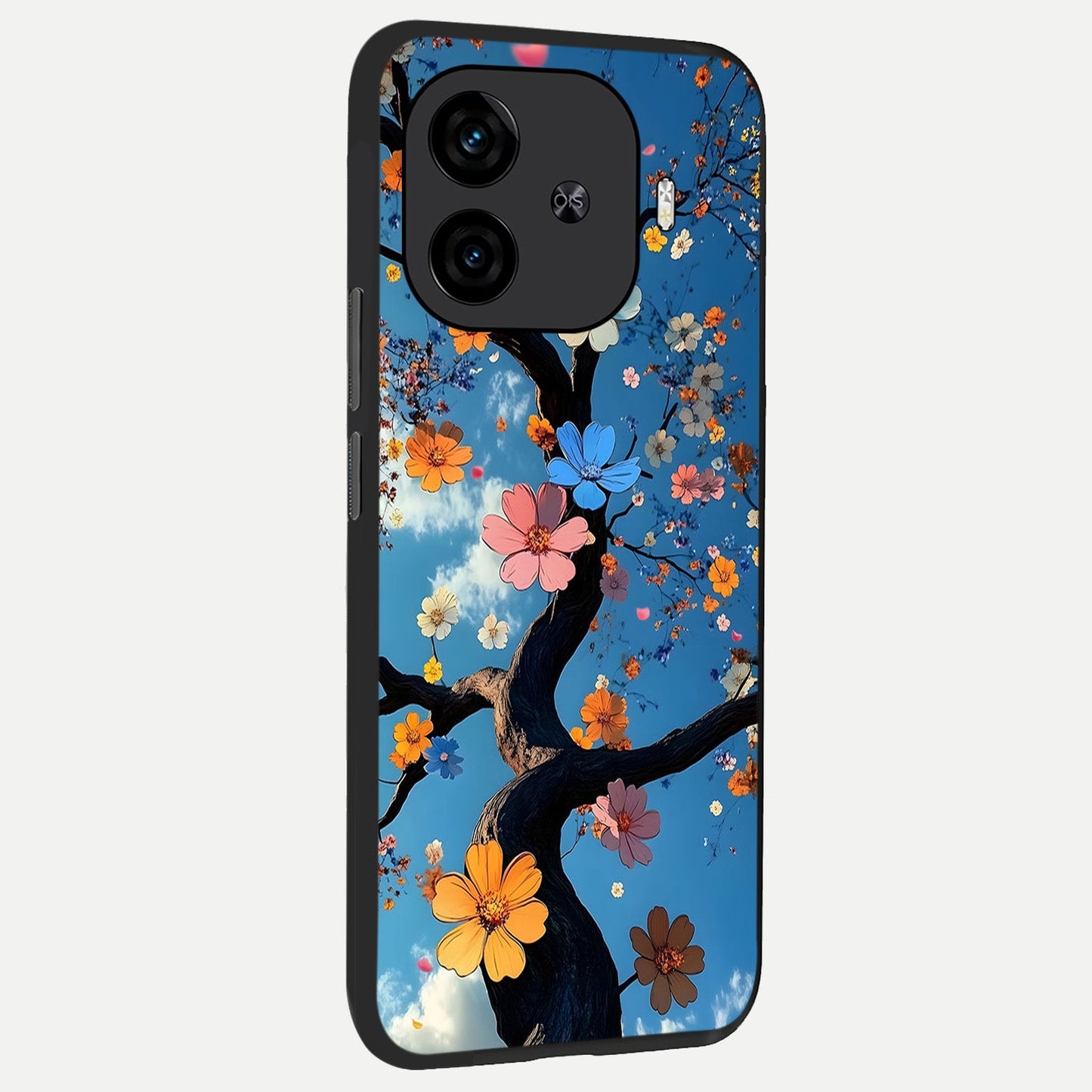 Blossom Dream Sky back cover for iQOO Z9 Turbo slim fit glass case with vibrant aesthetic design