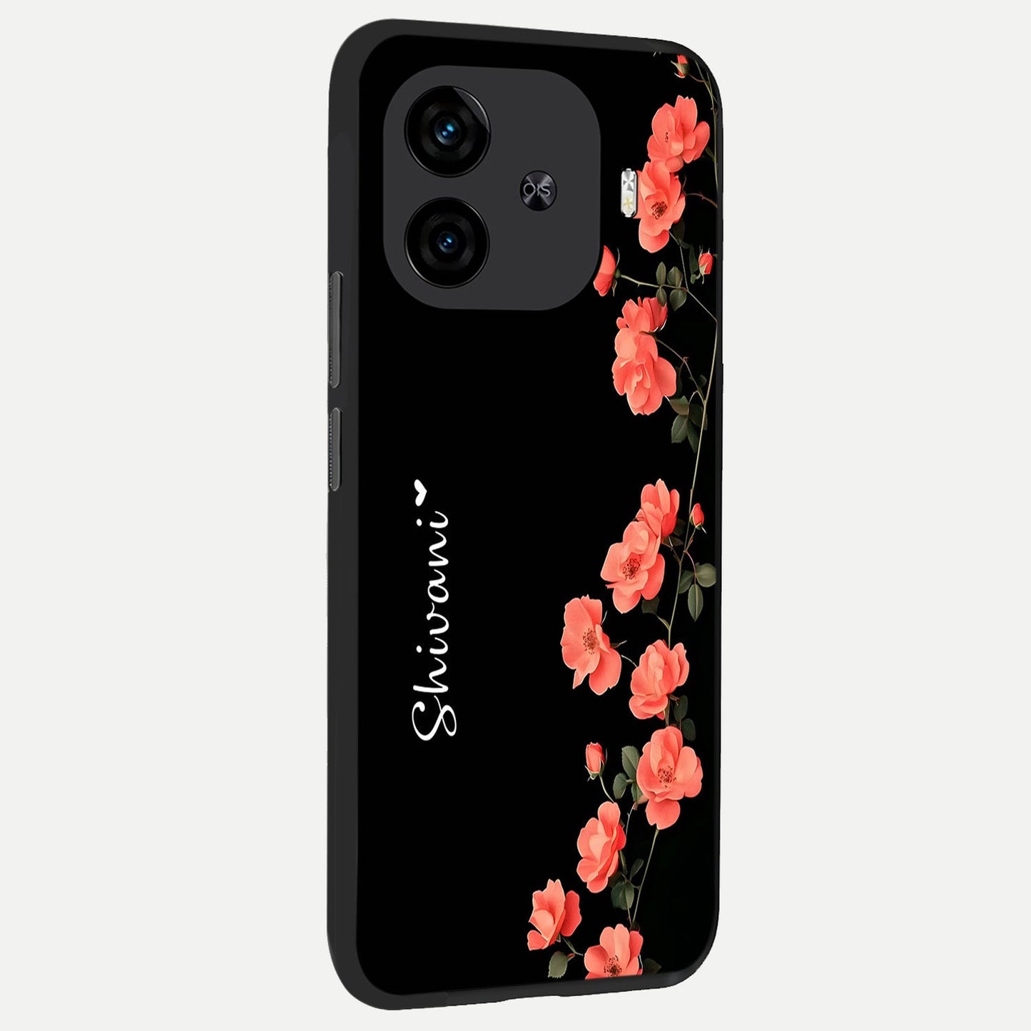 Crimson Bloom Grace Custom Name back cover for iQOO Z9 Turbo slim fit glass case with vibrant aesthetic design