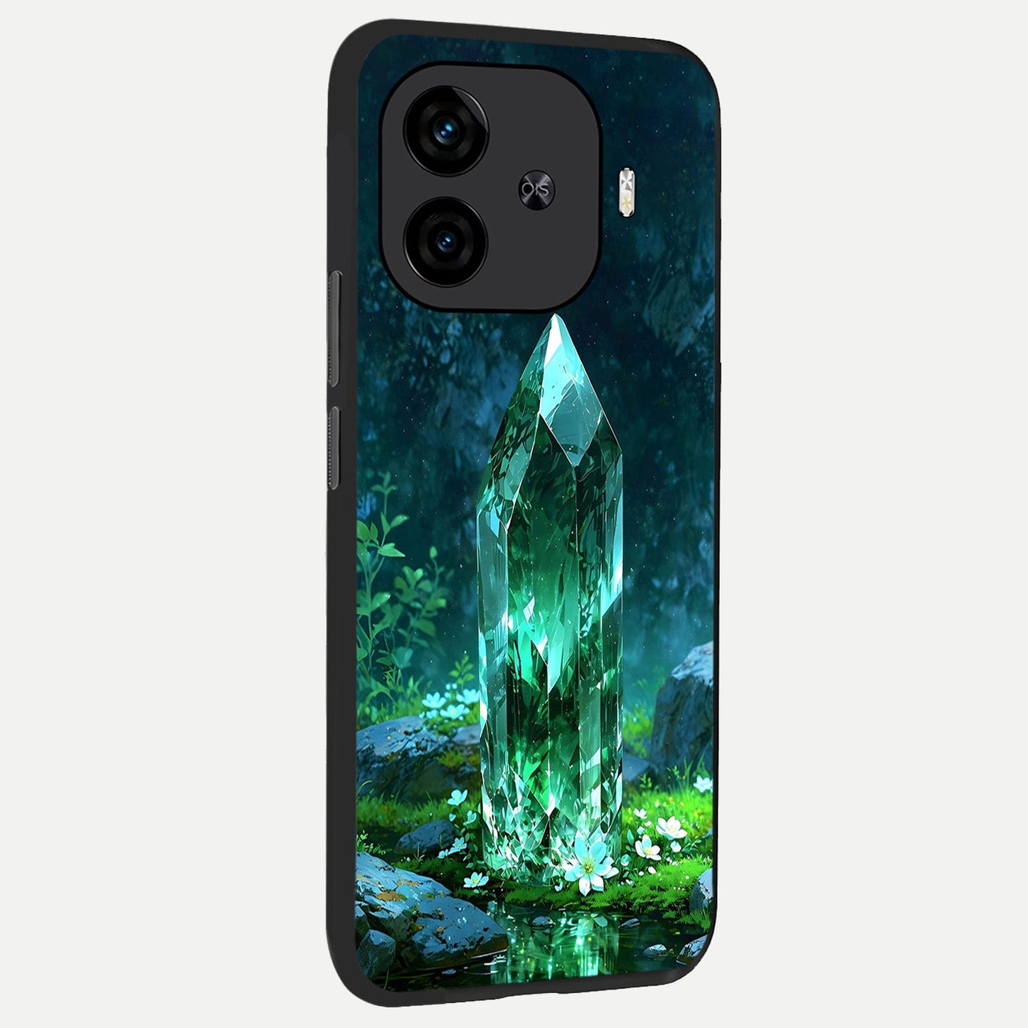 Emerald Light Crystal back cover for iQOO Z9 Turbo slim fit glass case with vibrant aesthetic design