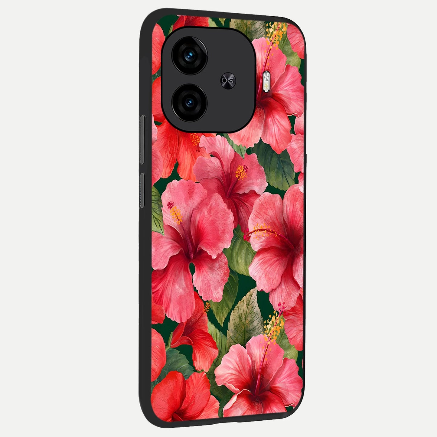 Hibiscus Pattern back cover for iQOO Z9 Turbo slim fit glass case with vibrant aesthetic design