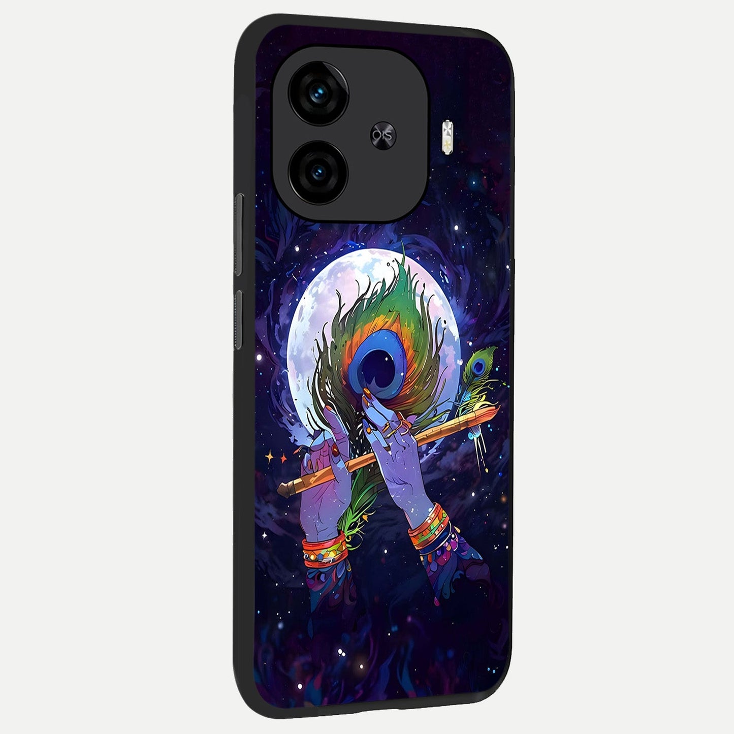 Krishna Hands Art back cover for iQOO Z9 Turbo slim fit glass case with vibrant aesthetic design