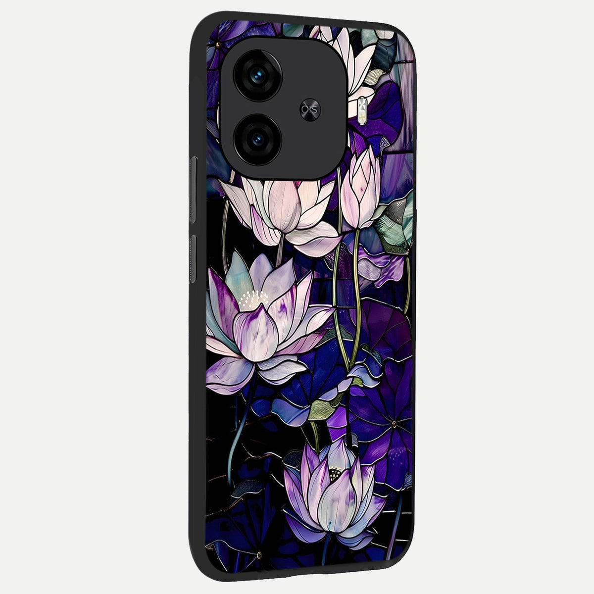 Purple Lotus Pattern back cover for iQOO Z9 Turbo slim fit glass case with vibrant aesthetic design