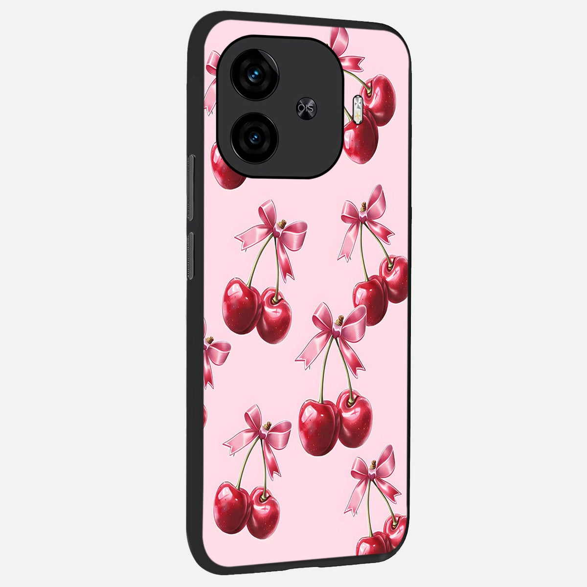 Red Cherries Pattern back cover for iQOO Z9 Turbo slim fit glass case with vibrant aesthetic design