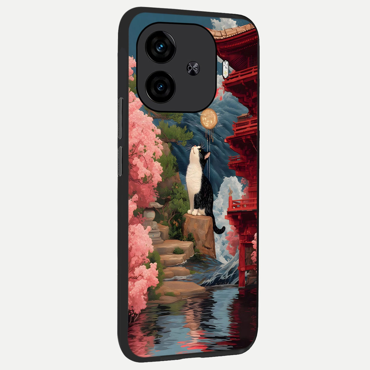 Temple Cat Scenery back cover for iQOO Z9 Turbo slim fit glass case with vibrant aesthetic design