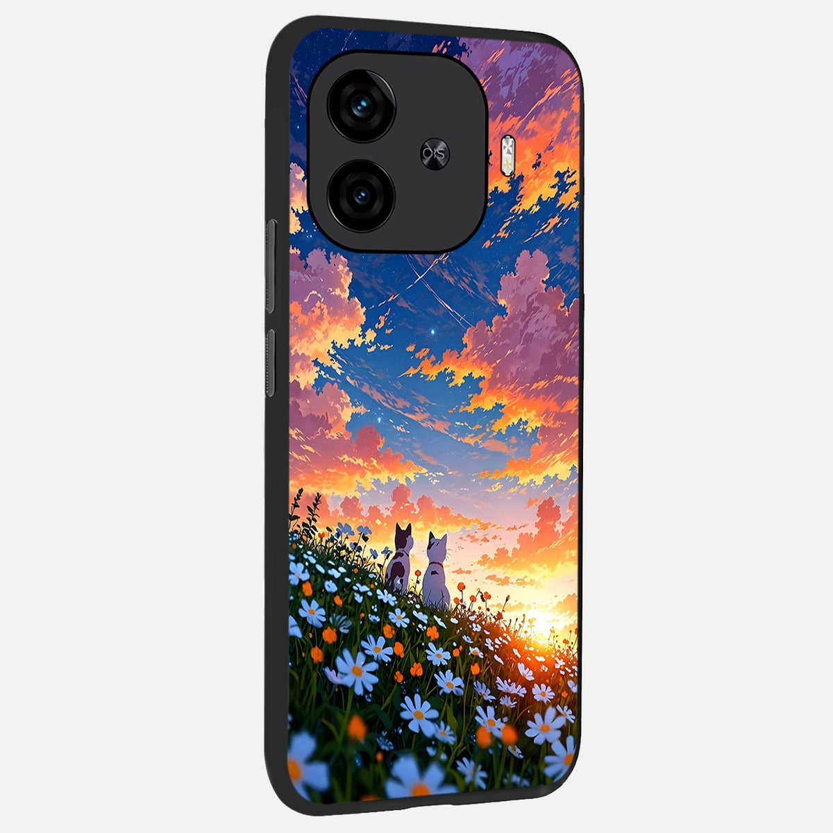 Two Cats Friends back cover for iQOO Z9 Turbo slim fit glass case with vibrant aesthetic design