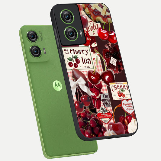 Aesthetic Cherry Tea phone case For Moto Edge 50 Fusion showing premium glass back cover with detailed artwork