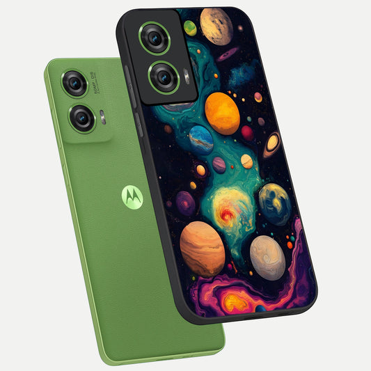 Cosmic Planet Journey phone case For Moto Edge 50 Fusion showing premium glass back cover with detailed artwork