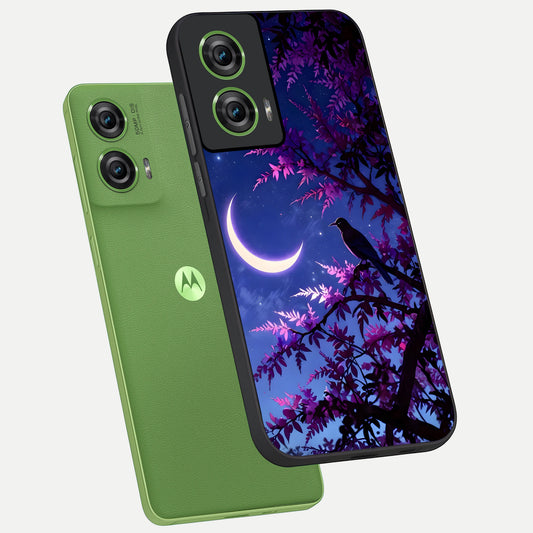 Crow And Moon Scenery phone case For Moto Edge 50 Fusion showing premium glass back cover with detailed artwork