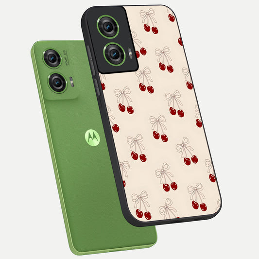Cute Cherry Pattern phone case For Moto Edge 50 Fusion showing premium glass back cover with detailed artwork
