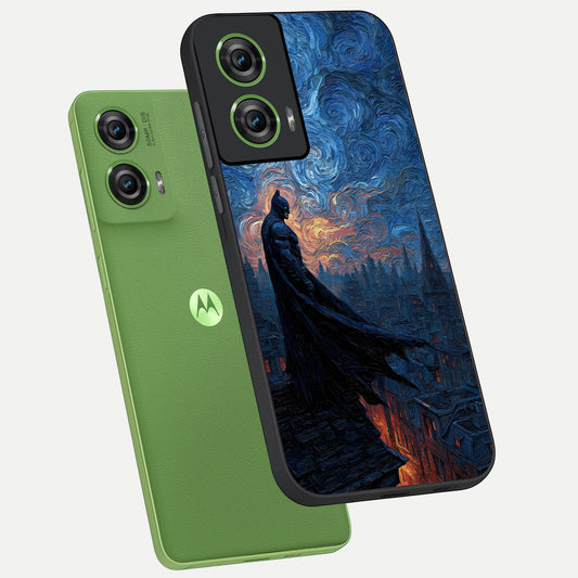 Dark Knight Dusk phone case For Moto Edge 50 Fusion showing premium glass back cover with detailed artwork
