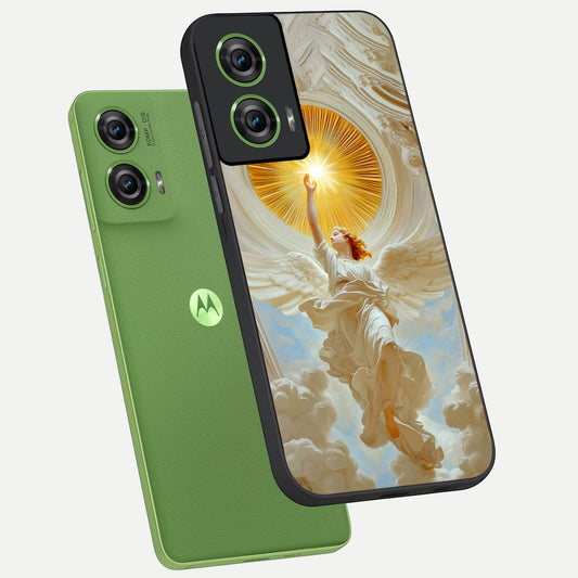 Divine Light Angel phone case For Moto Edge 50 Fusion showing premium glass back cover with detailed artwork